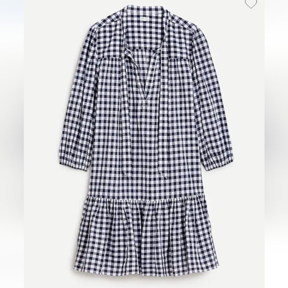 J. Crew Beachwear Tie Neck Gingham Dress Black White L